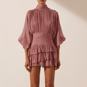 SHONA JOY OLYMPIA LONG SLEEVE RUCHED MINI DRESS - ANTIQUE ROSE